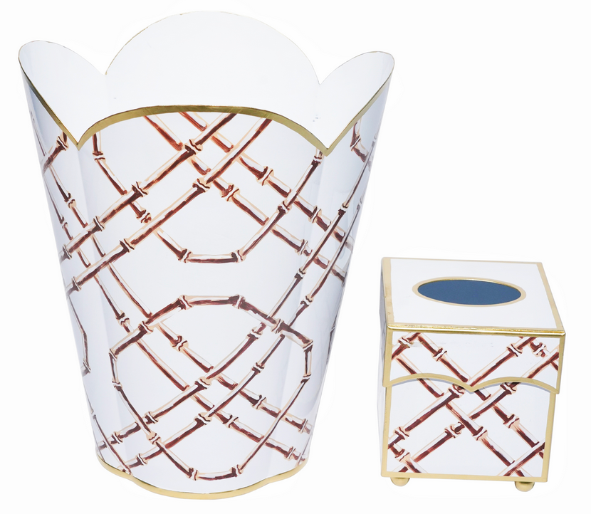 Tan Bamboo Wastepaper Basket & Tissue