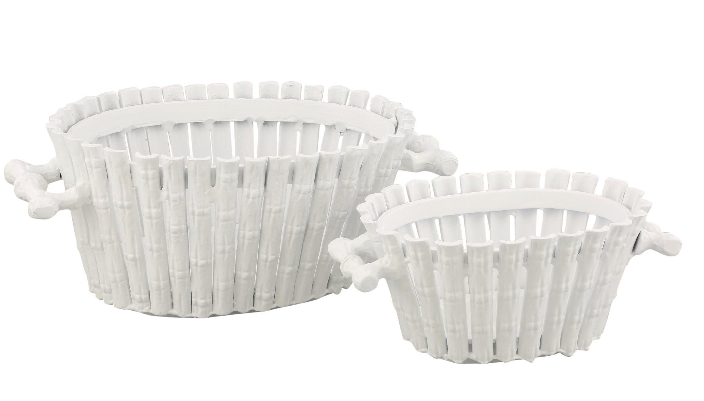 Large Oval White Bamboo Planter