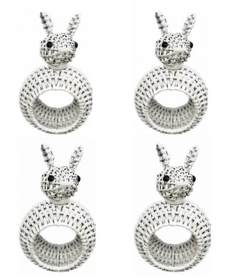 White Wicker Bunny Napkin Rings