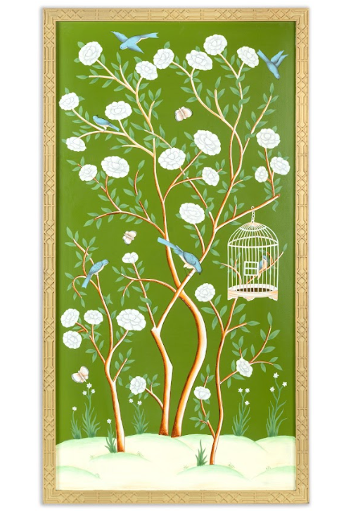 Moss Green AND MULTI COLOR Bird Cage CHINOSERIE MURAL