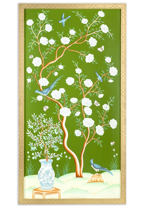 Moss Green AND MULTI COLOR Vase CHINOSERIE MURAL