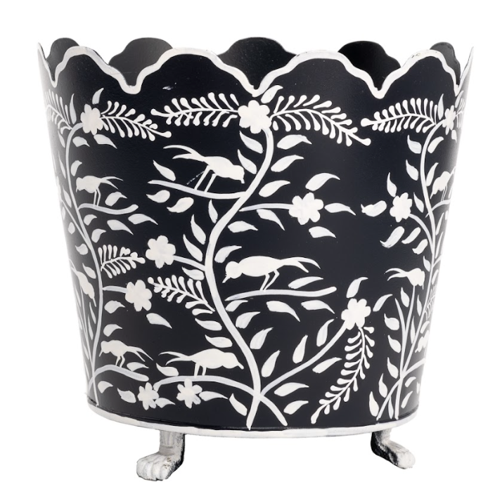 Dark Navy & White Scalloped Footed Planter
