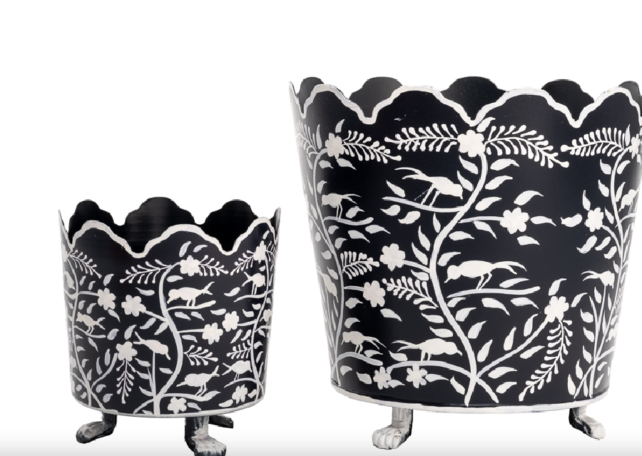 Dark Navy & White Scalloped Footed Planter