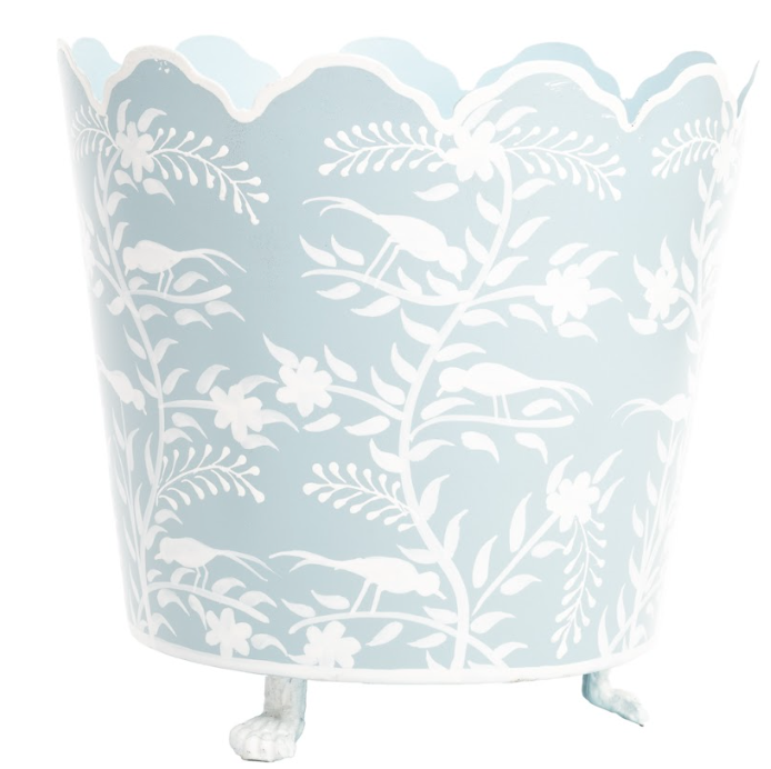 pale blue plant pot Pale Blue & White Scalloped Footed Planter