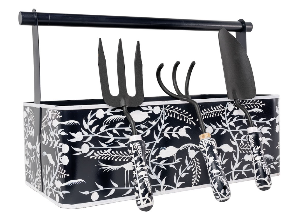 Set of 3 Dark Navy Chinoiserie Gardening Tools