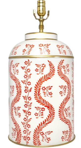 Red & White IKat Trellis Tea Caddy Lamp