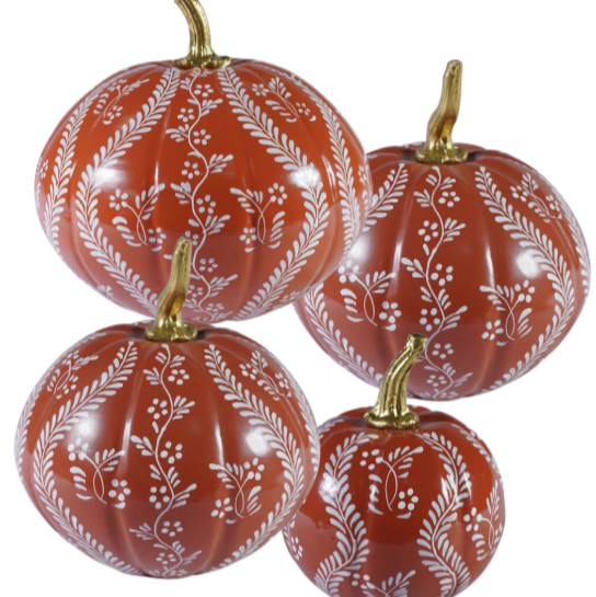 Rusty Red Pumpkin with White Floral and Vine