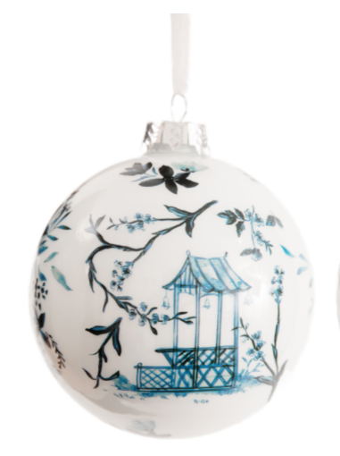 Chinoiserie With Pagoda Blue Ball Ornament