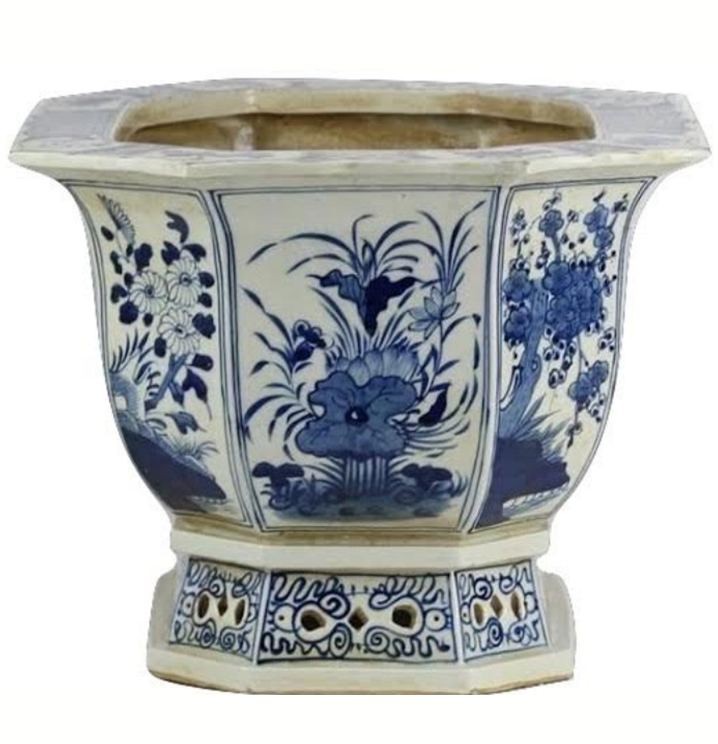 Village Scene Scalloped Pierced Planter