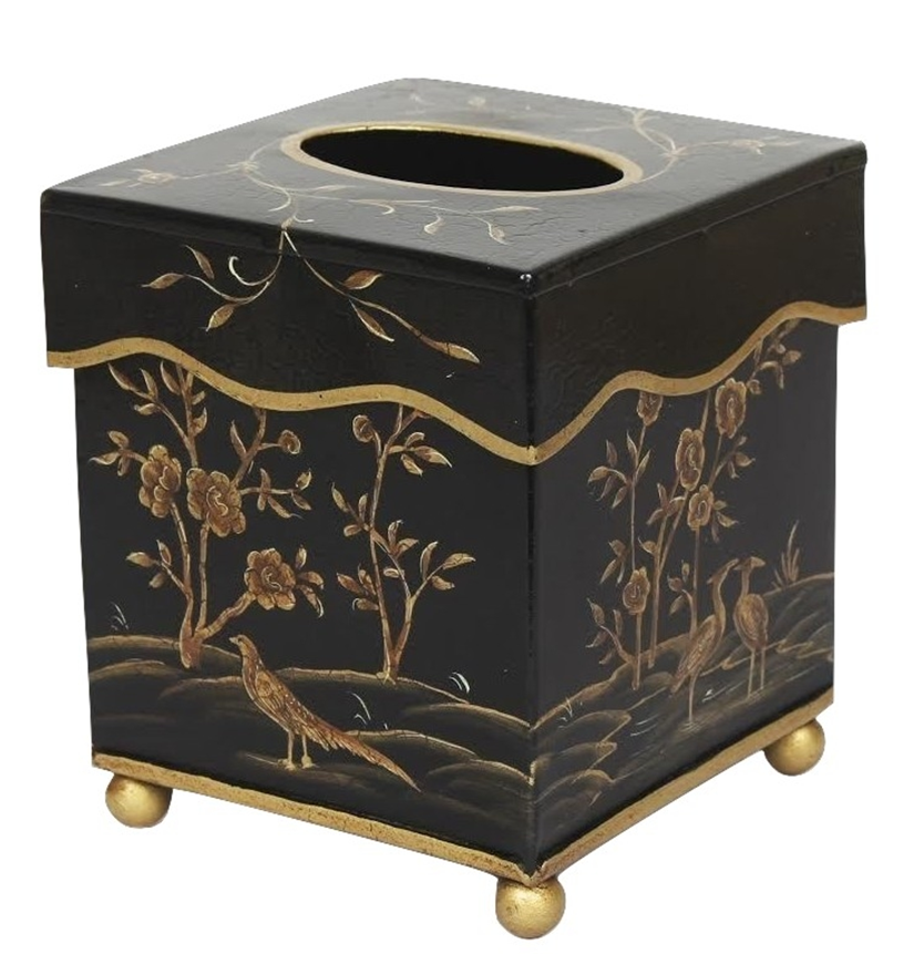 Scalloped Tissue Holder in Black and Gold