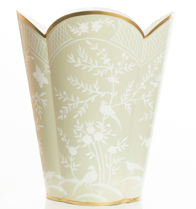Soft Green & White Chinoiserie Wastepaper Basket
