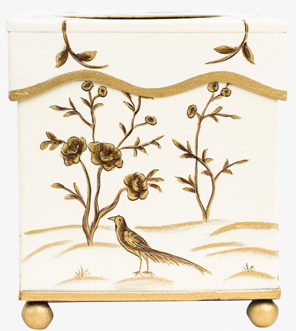 Scalloped Ivory and Gold Tissue Holder