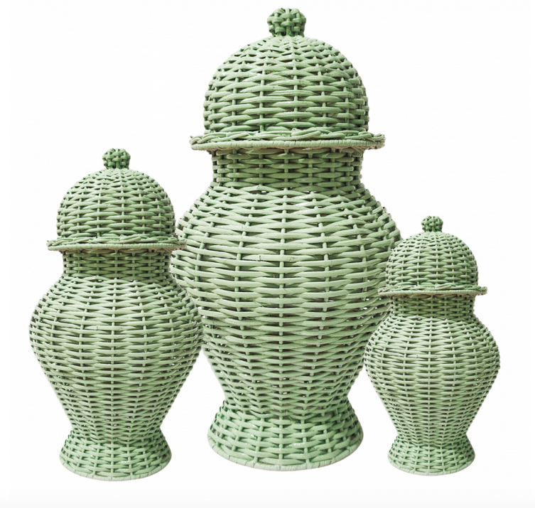 Spring Green Wicker Jar