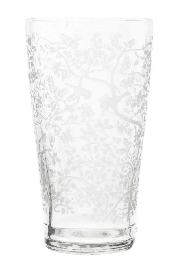 Frosted Chinoiserie Bird and Floral High Ball Glassware