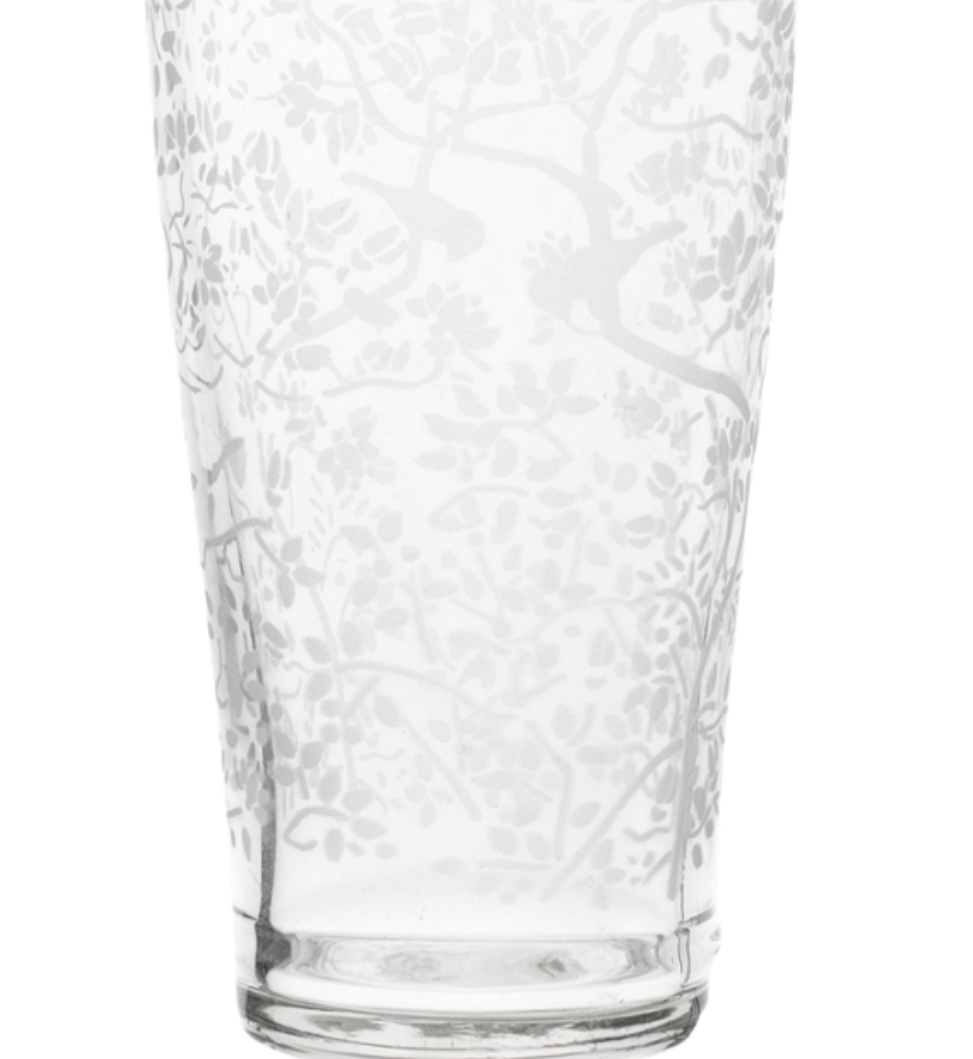 Frosted Chinoiserie Bird and Floral High Ball Glassware