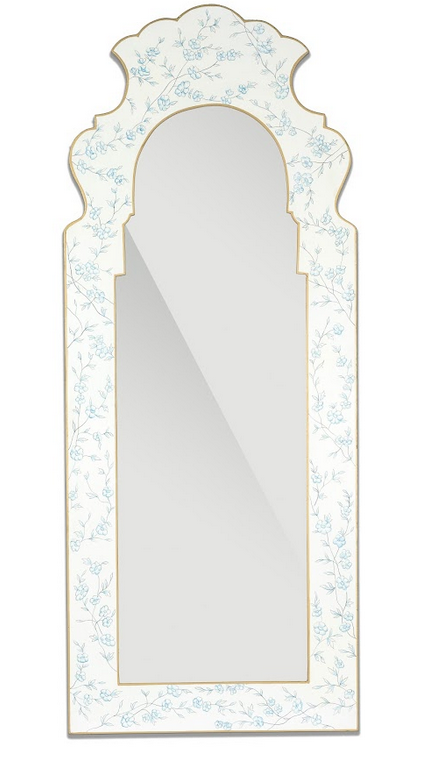 Blue and Ivory Narrow Cherry Blossom Mirror