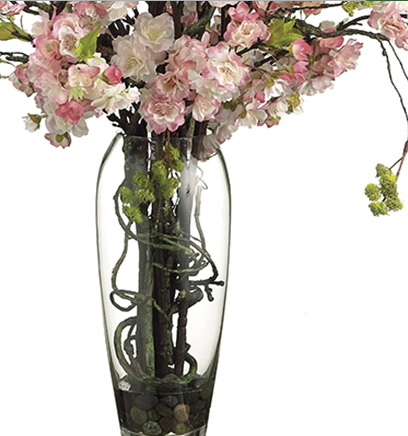Pink Cherry Blossom Arrangement in Glass Vase