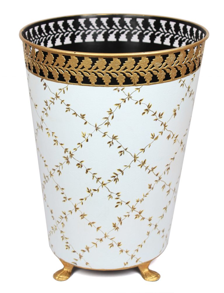 Pale Blue & PIERCED GOLD LEAF WASTEPAPER BASKET