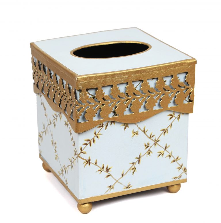 Pale Blue PIERCED GOLD LEAF TISSUE HOLDER