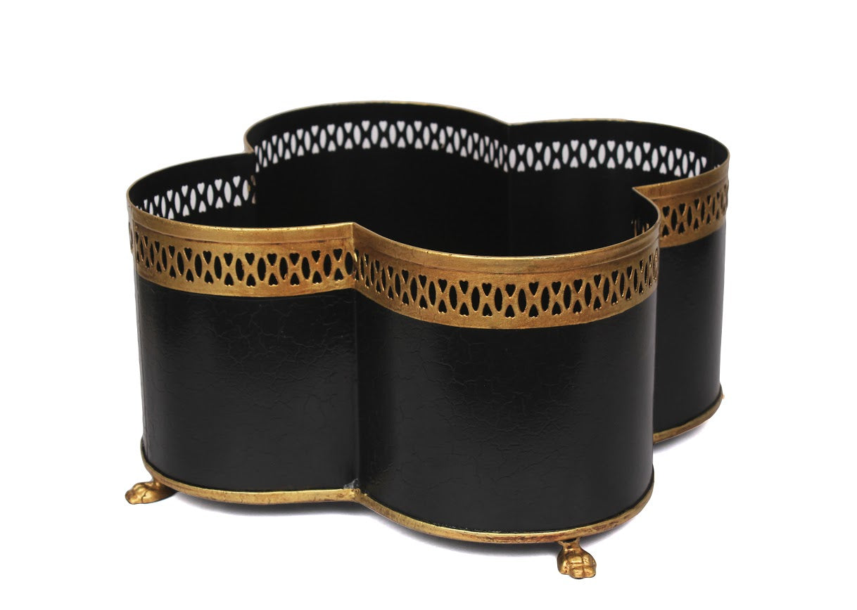 Four Stem White Orchid in Quatrefoil Pierced Planter