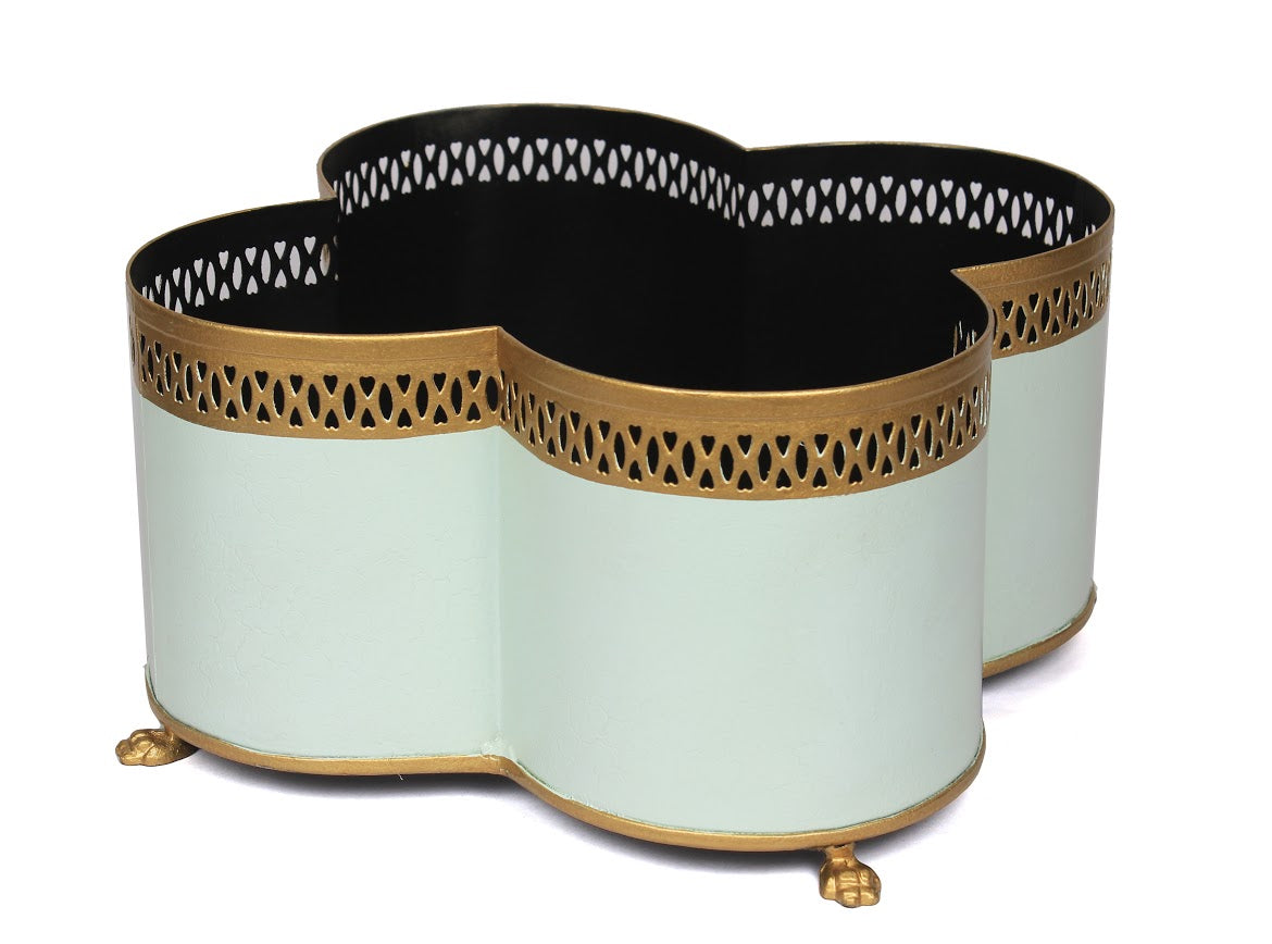 Four Stem White Orchid in Quatrefoil Pierced Planter