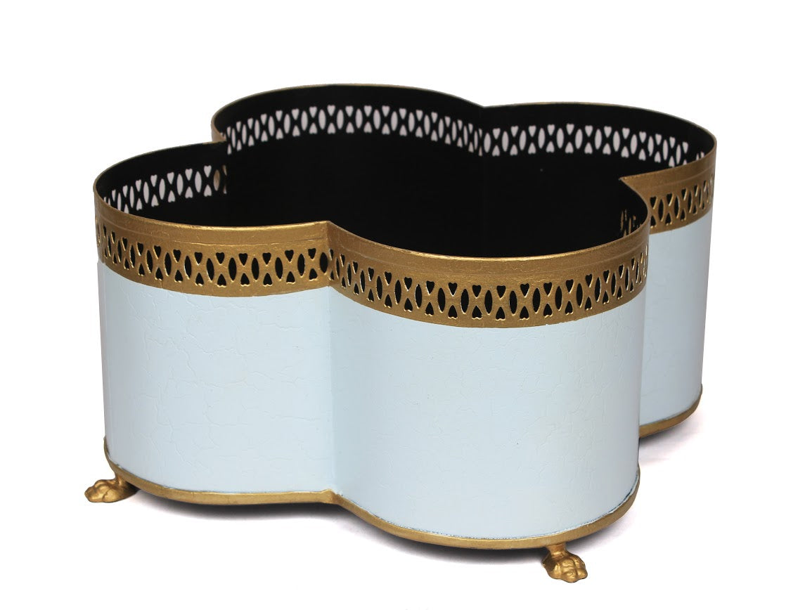 Four Stem White Orchid in Quatrefoil Pierced Planter