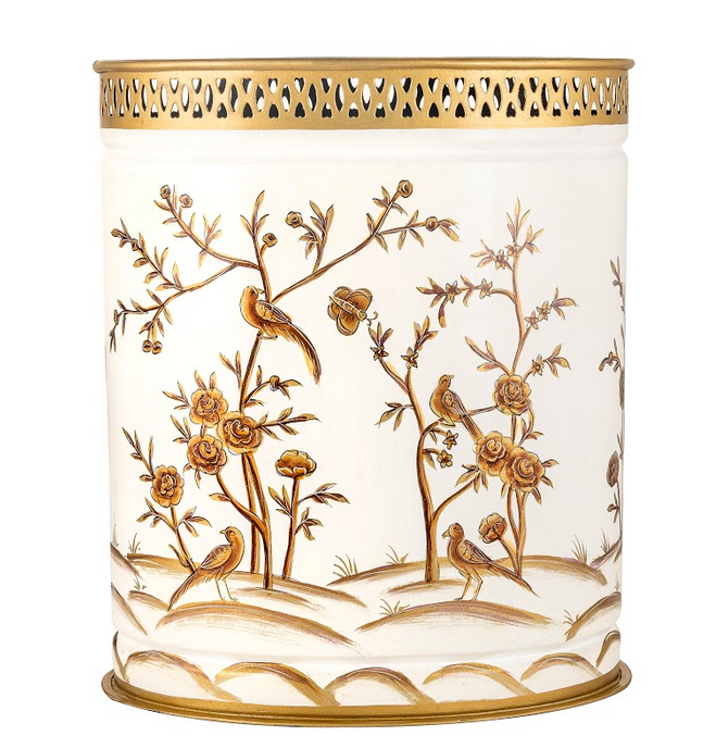 Ivory & Gold Oval Pierced Wastepaper Basket & Tissue (3 Options)