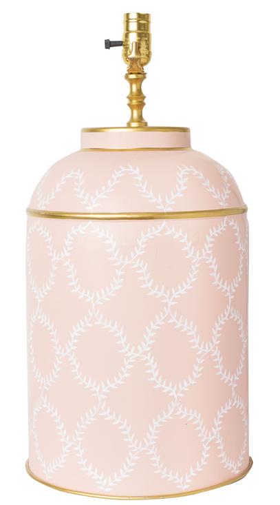 Peach Pink & White Trellis Tea Caddy Lamp