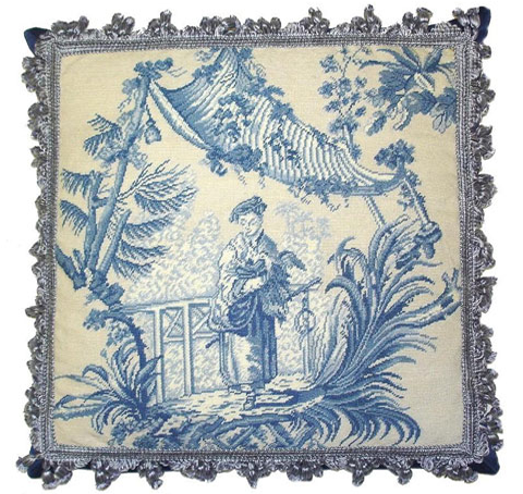 Blue Figurine Chinoiserie Pillow