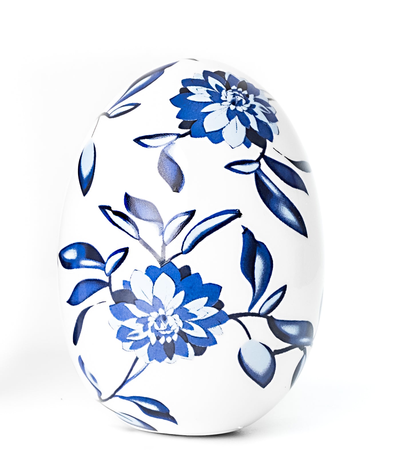 Blue & White Floral Porcelain Egg