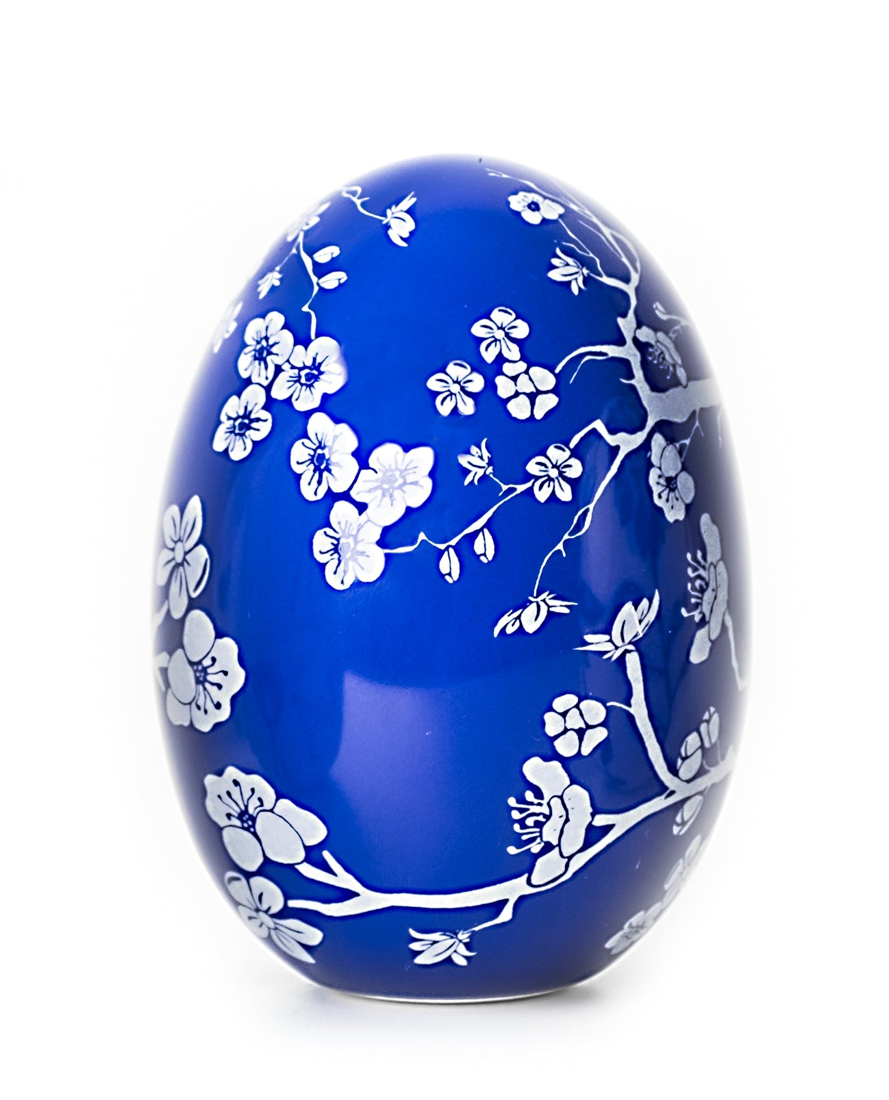 Navy & White Cherry Blossom Porcelain Egg