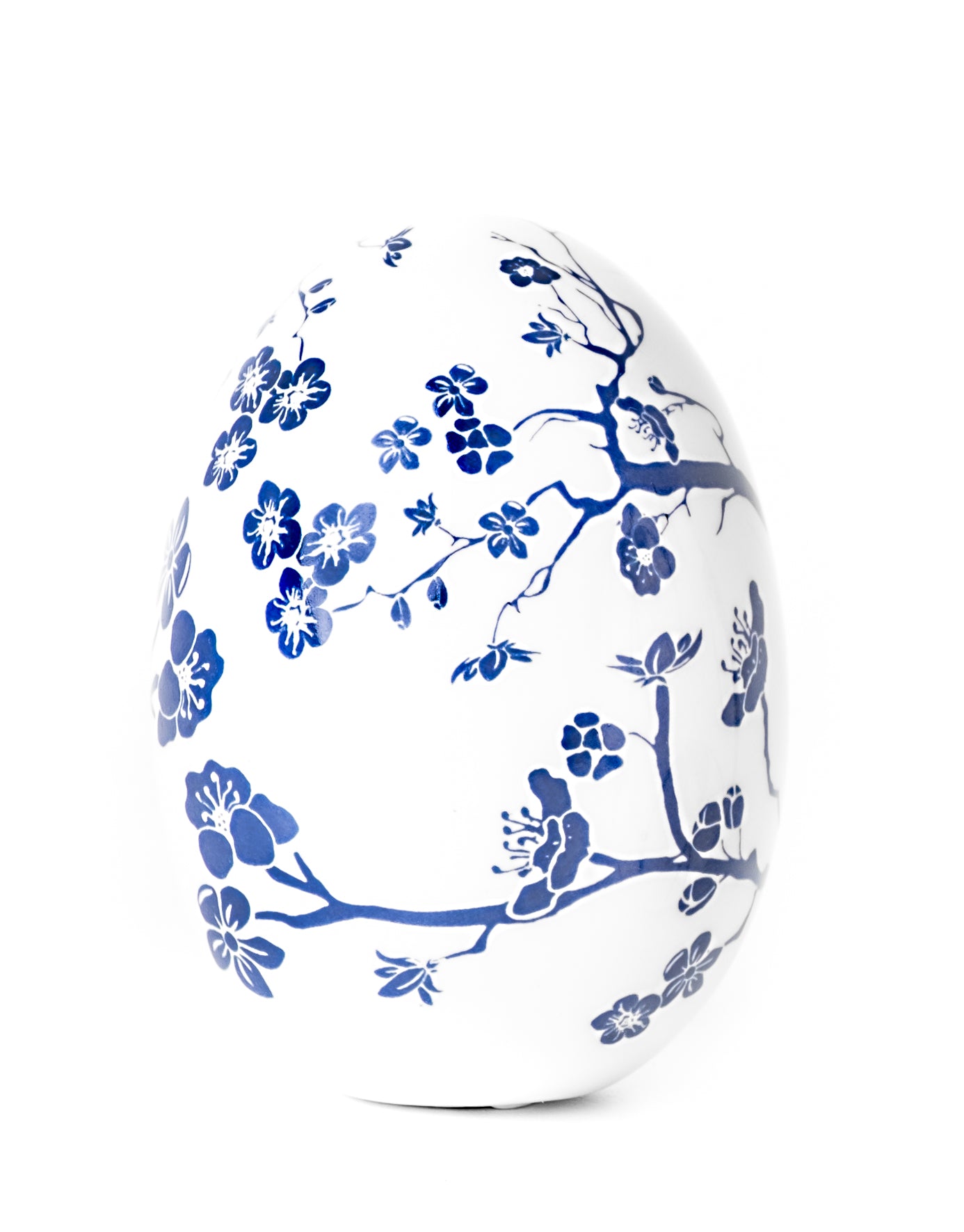 White & Blue Cherry Blossom Porcelain Egg