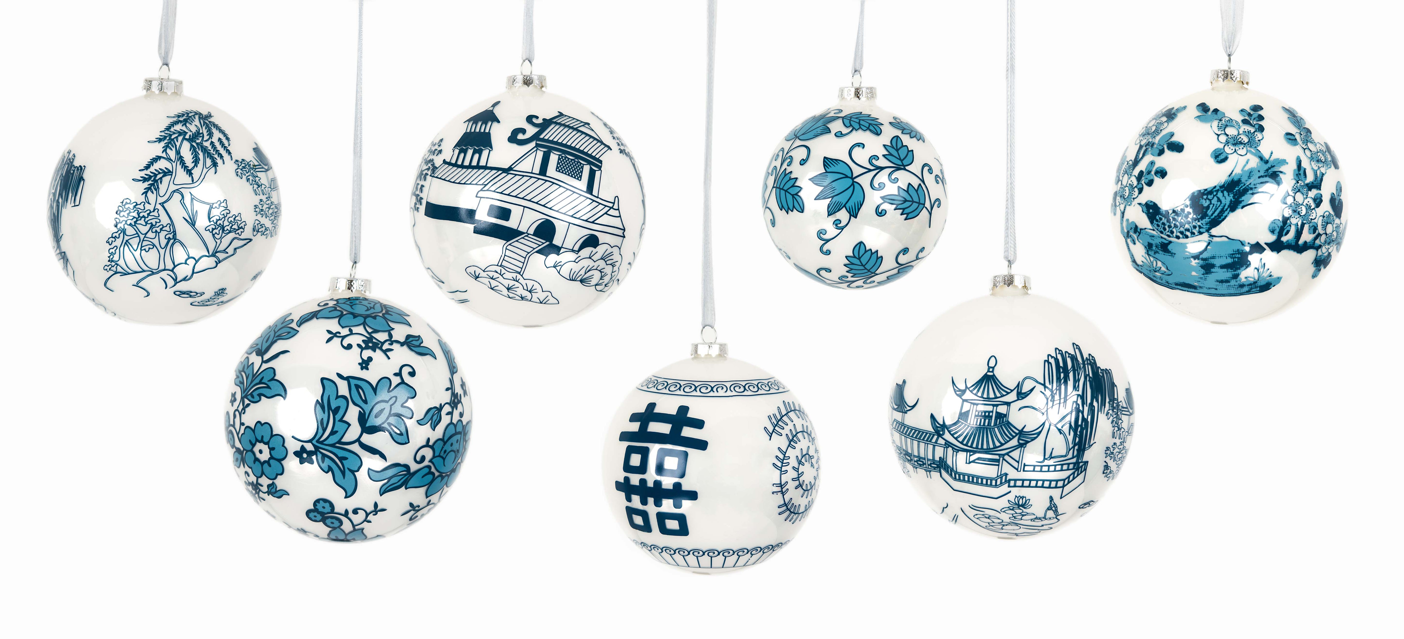 Navy Pagoda Scene Ornament