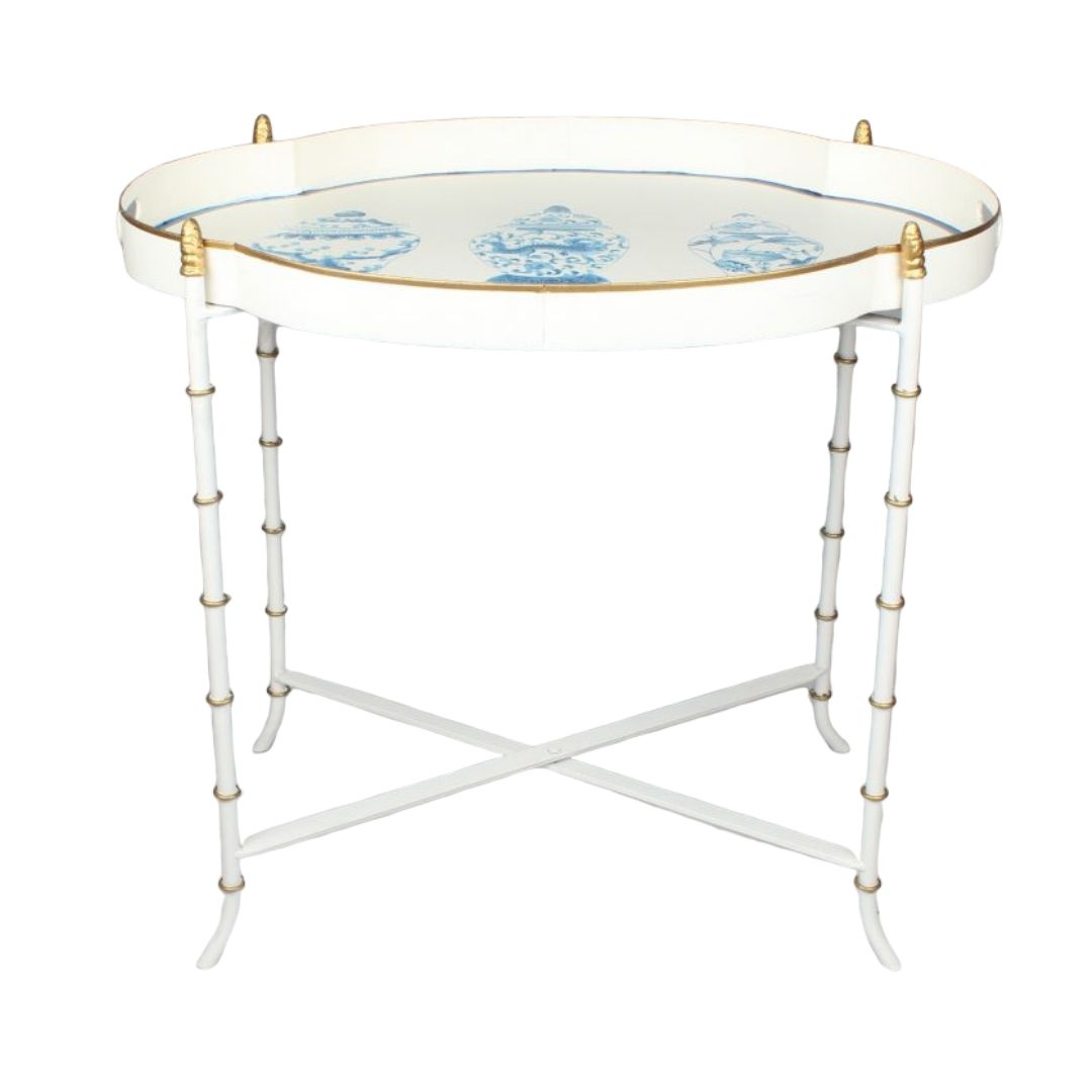 IVORY & BLUE GINGER JAR SCALLOPED TRAY TABLE
