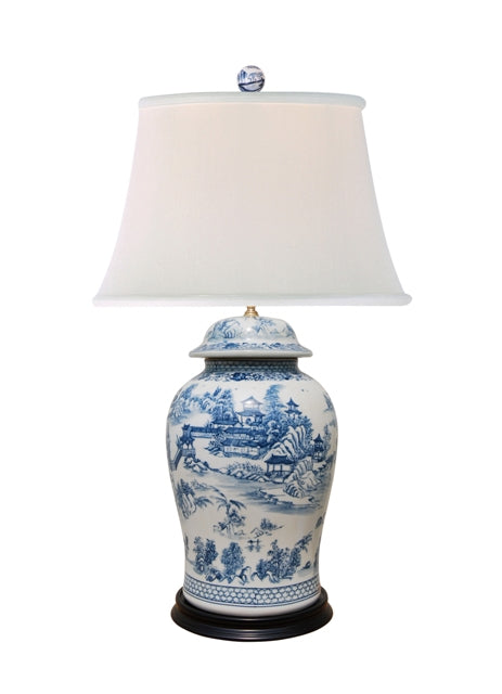 Large Village Scene Ginger Jar Lamp