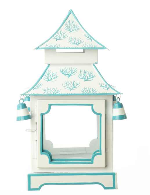 White & Soft Aqua Coral Pagoda Lantern
