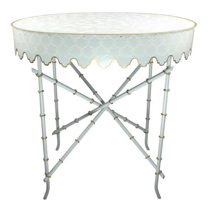 Pale Green & White Trellis Oval Scalloped Table