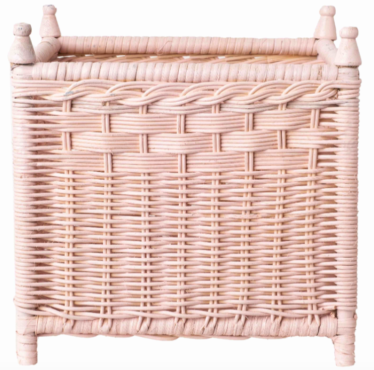 Square Pink Wicker Box Planter