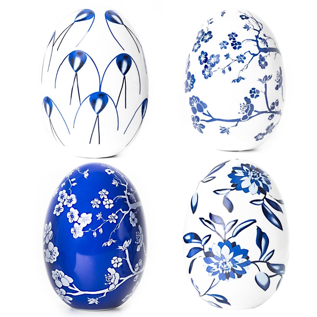 Surprise Bundle: Set of 4 Blue & White Porcelain Eggs