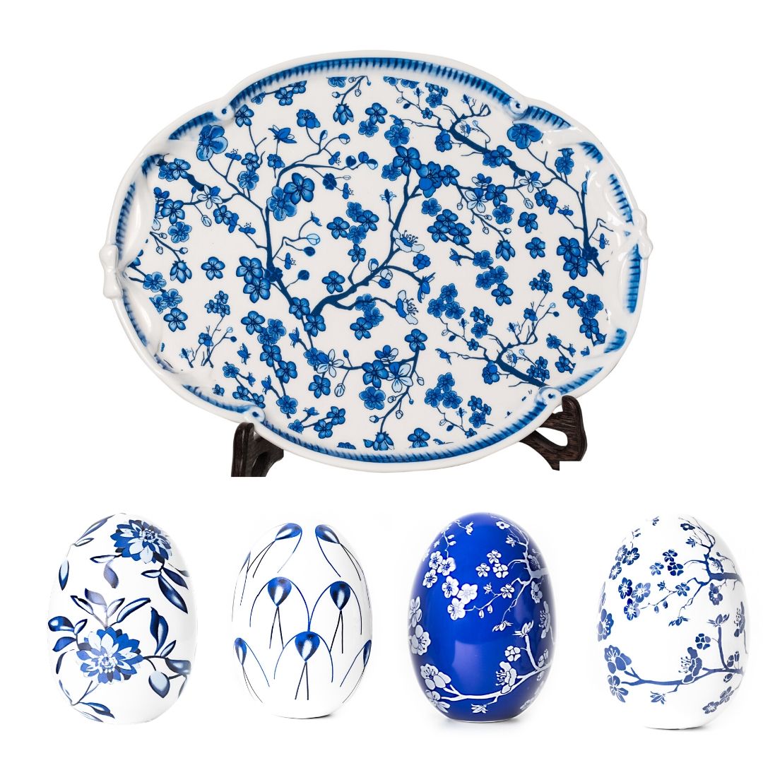Porcelain Cherry Blossom Tray & Egg Collection