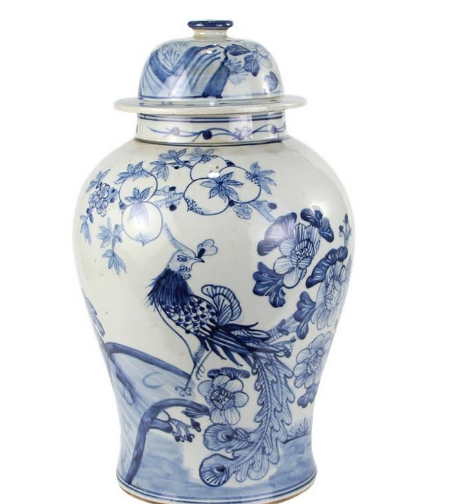 26cm YUBIN Vases for Decor Classic Blue & White Fine Porcelain Jar with Lid for Cookie Candy Home & Office Accent,Height 10 