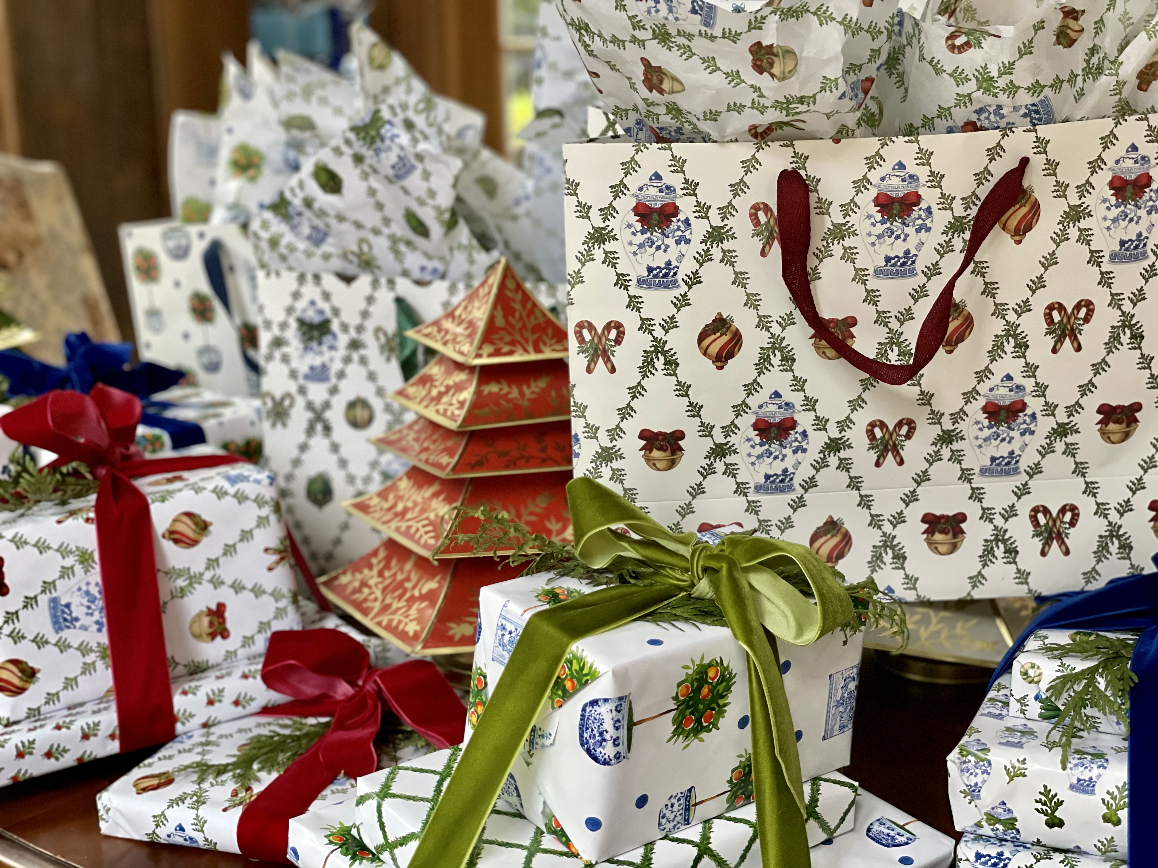A sneak peek at our holiday papers, chinoiserie trees and a giveaway!