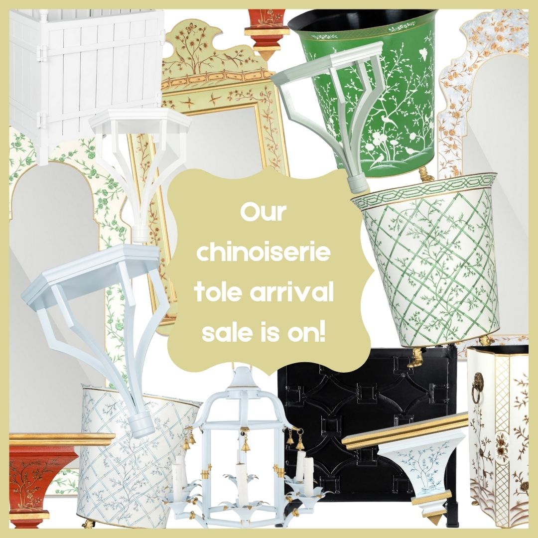 Our incredible chinoiserie tole arrival sale is on plus a giveaway!