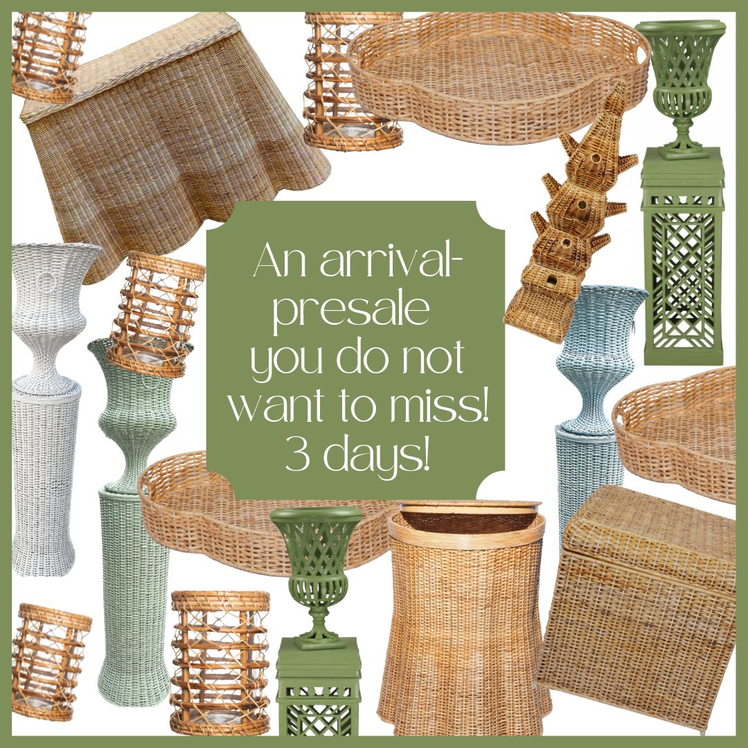 A wicker and urn/pedestal  presale you will not want to miss!