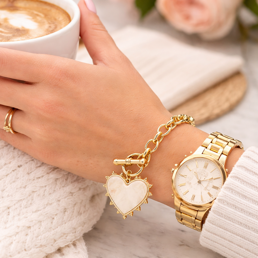 Pearl Heart Toggle Bracelet