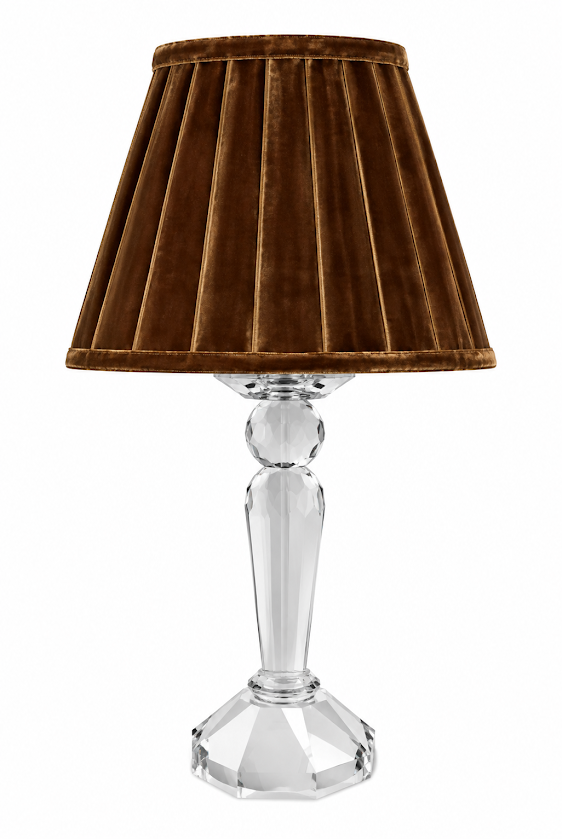 Round Crystal Rechargeable Lamp with Brown Velvet Shade