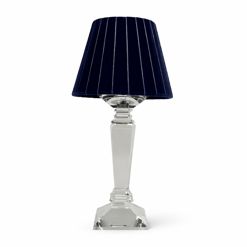 Square Crystal Rechargeable Lamp with Navy Velvet Shade