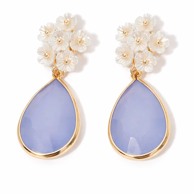 Pearl & Purple Stone Teardrop Earrings