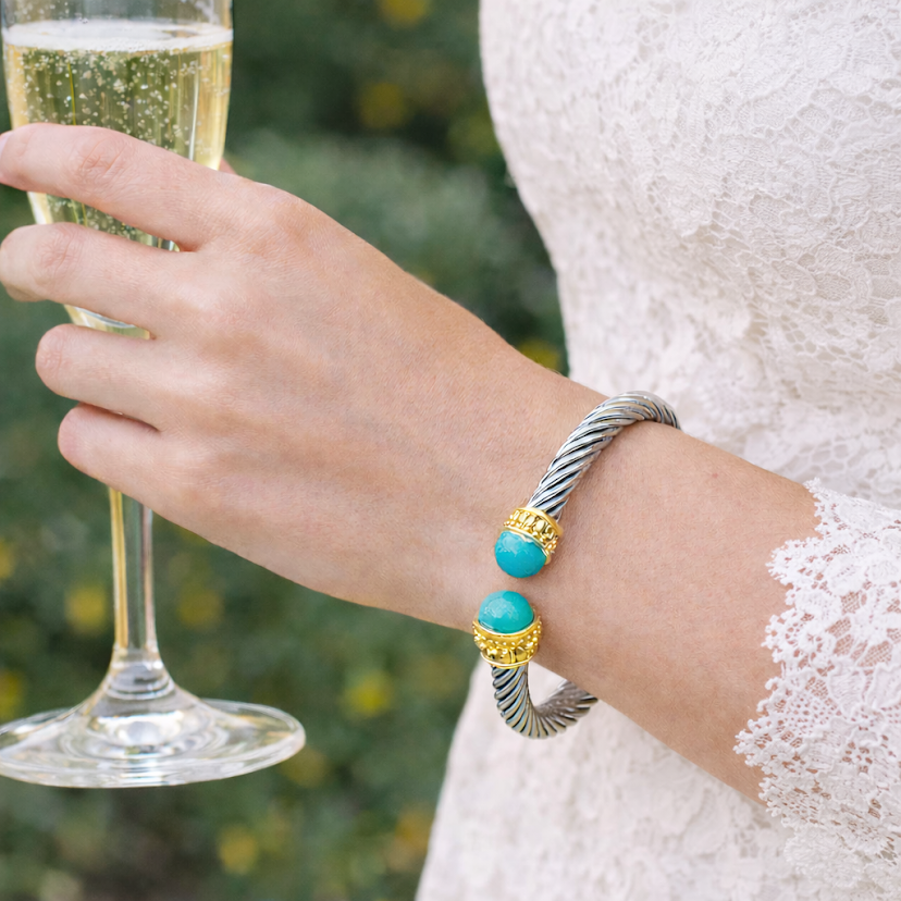 Turquoise Cabochon Cable Cuff Bracelet
