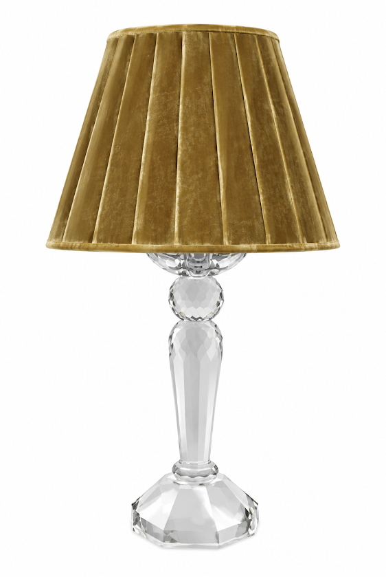 Round Crystal Rechargeable Lamp with Antique Gold Velvet Shade